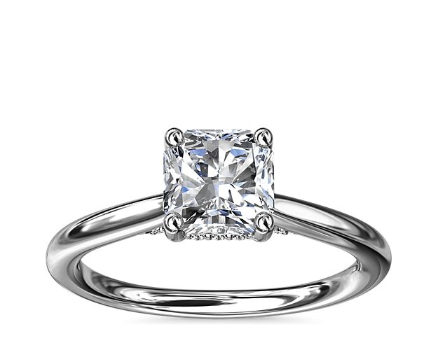 Petite Hidden Halo Solitaire Plus Diamond Engagement Ring in 14k White Gold
