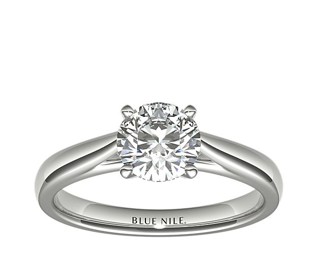 Tapered Cathedral Solitaire Engagement Ring in 14k White Gold