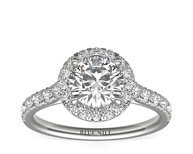 French Pavé Diamond Halo Engagement Ring in Platinum (1/2 ct. tw.)