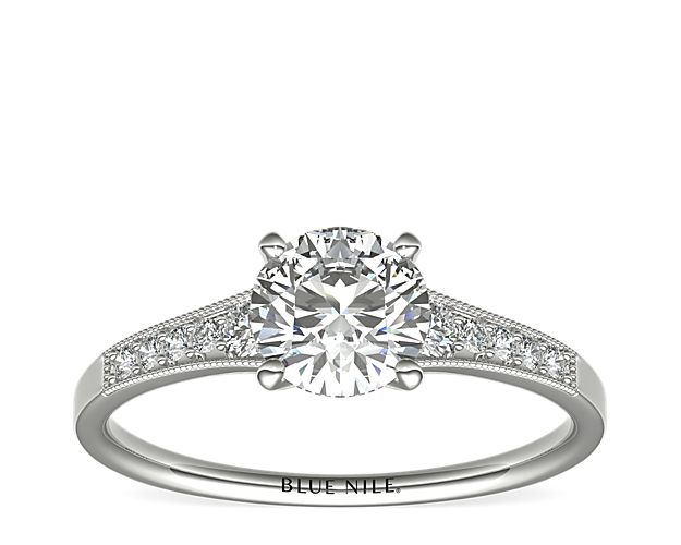 Graduated Milgrain Diamond Engagement Ring in 14k White Gold (1/10 ct. tw.)