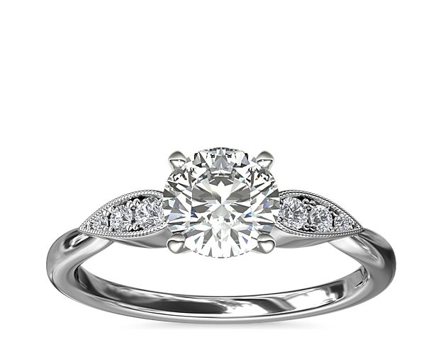 Pear-Shaped Diamond Detail Engagement Ring in 14k White Gold