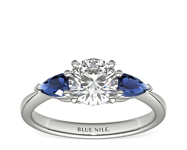 Classic Pear Shaped Sapphire Engagement Ring in 18k White Gold