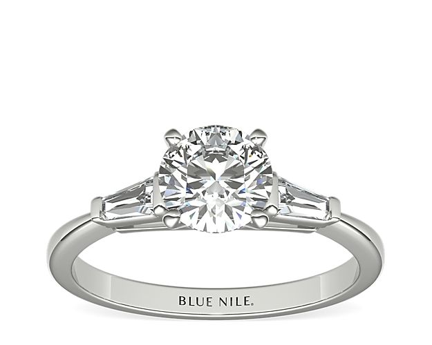 Tapered Baguette Diamond Engagement Ring in 14k White Gold
