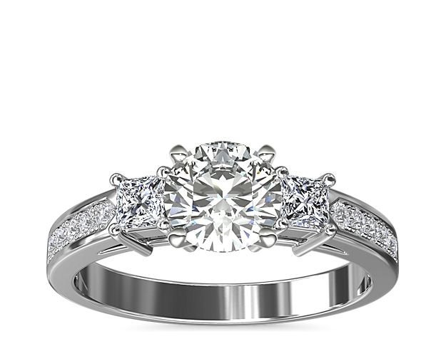 Trio Princess Cut Pavé Diamond Engagement Ring in 14k White Gold (1/3 ct. tw.)