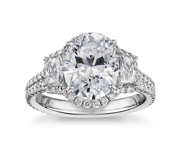 The Gallery Collection™ Vintage Oval Three Stone Trapezoid Diamond Engagement Ring in Platinum (1 1/10 ct. tw.)