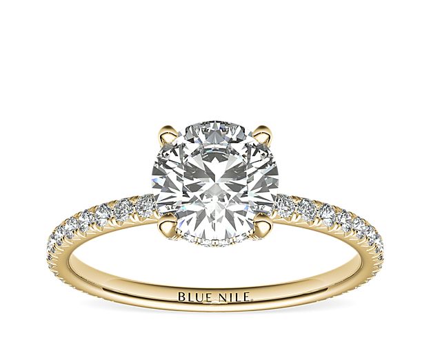 Blue Nile Studio Petite French Pavé Crown Diamond Engagement Ring in 18k Yellow Gold (1/3 ct. tw.)
