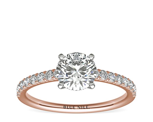French Pavé Diamond Engagement Ring in 14k Rose Gold (1/4 ct. tw.)
