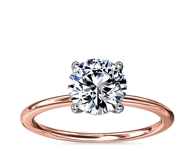 Solitaire Plus Hidden Halo Diamond Engagement Ring in 14k Rose Gold