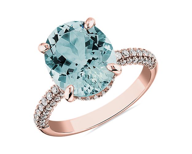 Oval Aquamarine Statement Ring in 14k Rose Gold