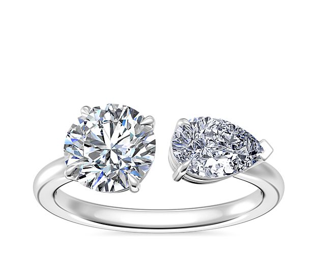 Two Stone Engagement Ring with East-West Pear Shaped Diamond in 14k White Gold (1/2 ct. tw.)
