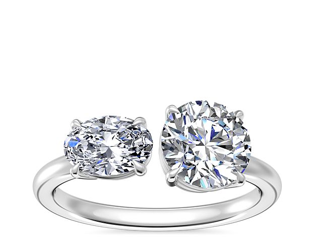 Two Stone Engagement Ring with East-West Oval Diamond in 14k White Gold (1/2 ct. tw.)