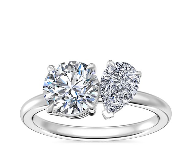 Two Stone Engagement Ring with Pear Shaped Diamond in 14k White Gold (1/2 ct. tw.)