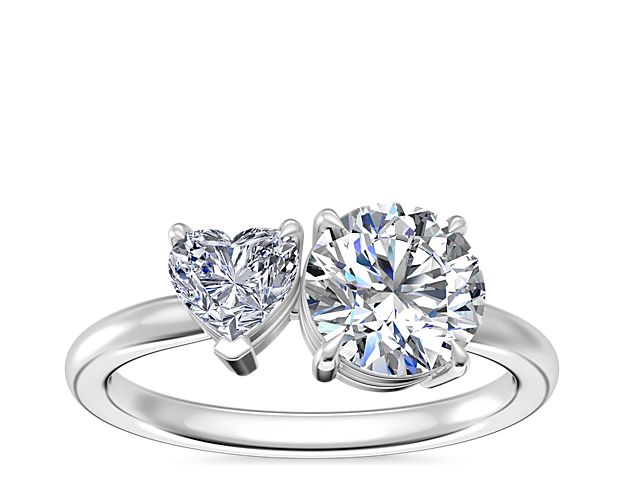 Two Stone Engagement Ring with Heart Shaped Diamond in 14k White Gold (1/3 ct. tw.)