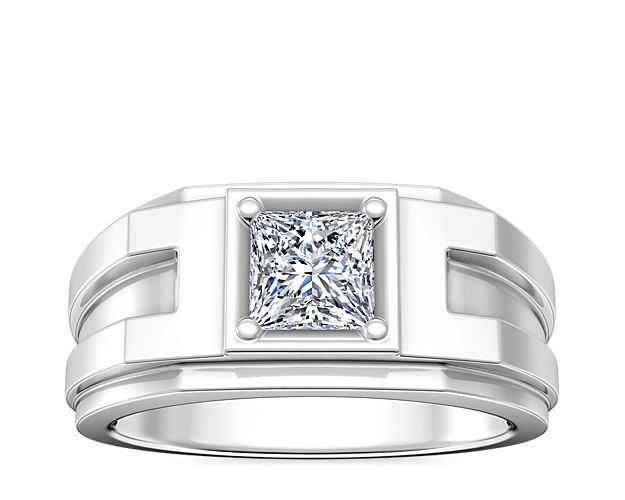 Men's Structured Solitaire Engagement Ring in 14k White Gold