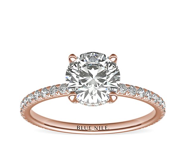 Blue Nile Studio Petite French Pavé Crown Diamond Engagement Ring in 18k Rose Gold (1/3 ct. tw.)