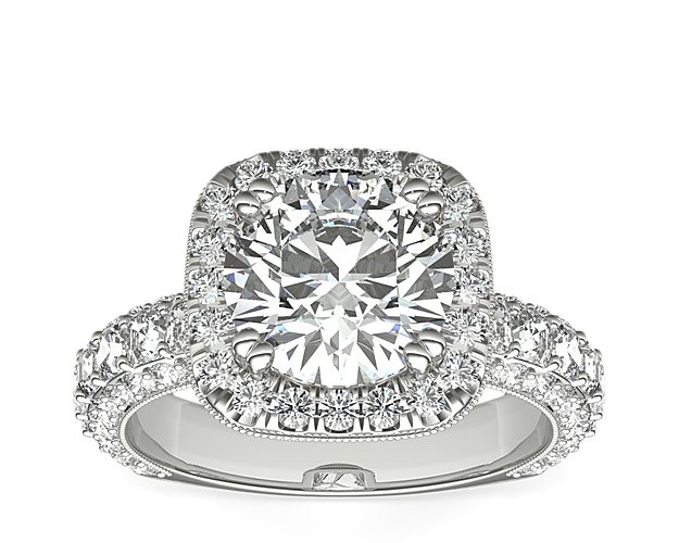 Bella Vaughan for Blue Nile Grandeur Cushion Halo Diamond Engagement Ring in Platinum (2 ct. tw.)