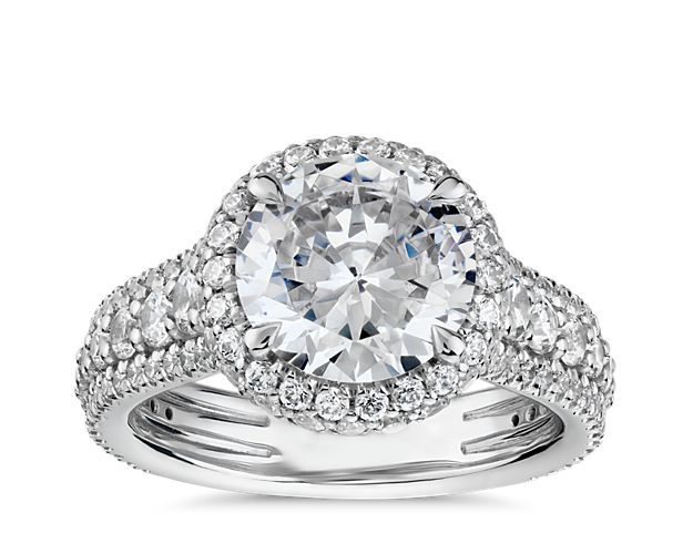 Blue Nile Studio Graduated Triple Pavé Rollover Diamond Halo Engagement Ring in Platinum (1 ct.tw)