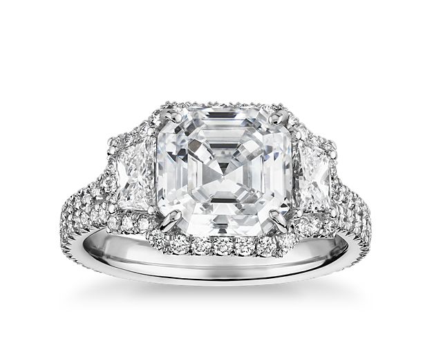 The Gallery Collection™ Vintage Asscher Three Stone Trapezoid Diamond Engagement Ring in Platinum (1 1/10 ct. tw.)