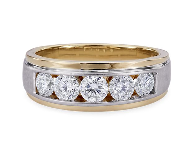 Lab Grown Diamond Two Tone 5-stone Men's Band in 14k Yellow Gold (1 1/2 ct. tw.)