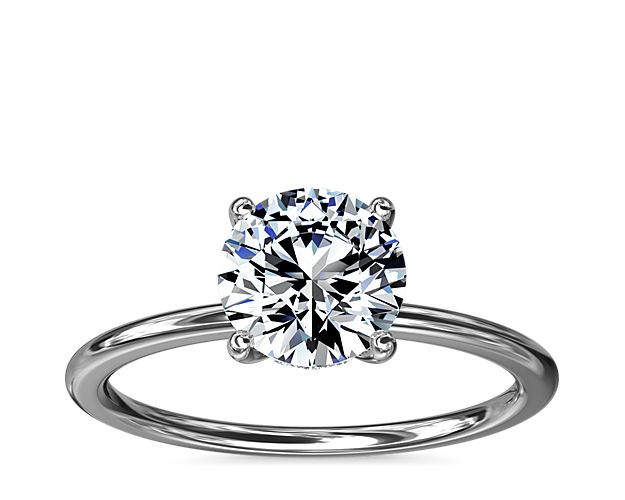 Solitaire Plus Hidden Halo Diamond Engagement Ring in 14k White Gold