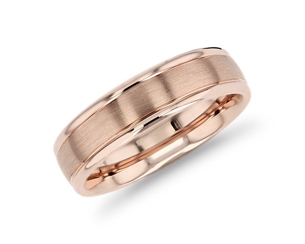 Brushed Inlay Wedding Ring in 14k Rose Gold (6mm)