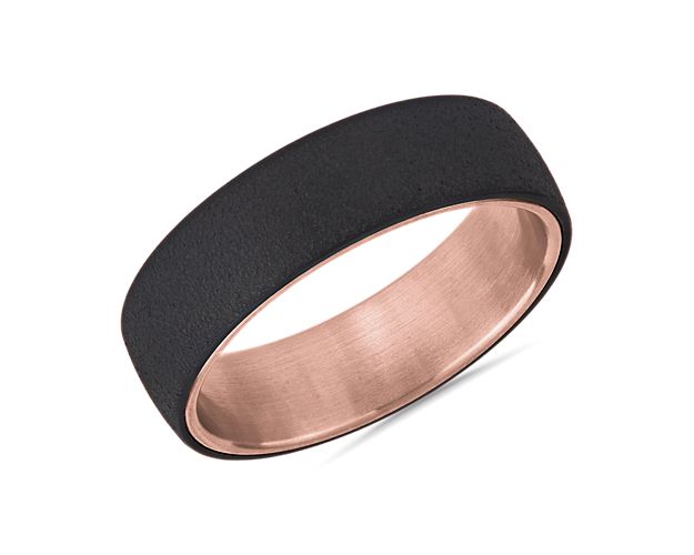 Two-Tone Stone Finish Wedding Ring in Tantalum and 14k Rose Gold (6.5mm)
