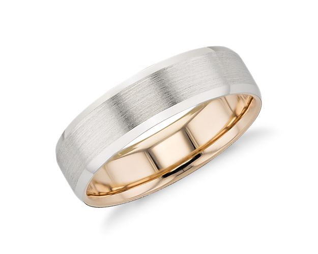Matte Beveled Edge Wedding Ring in Platinum and 18k Rose Gold (6mm)