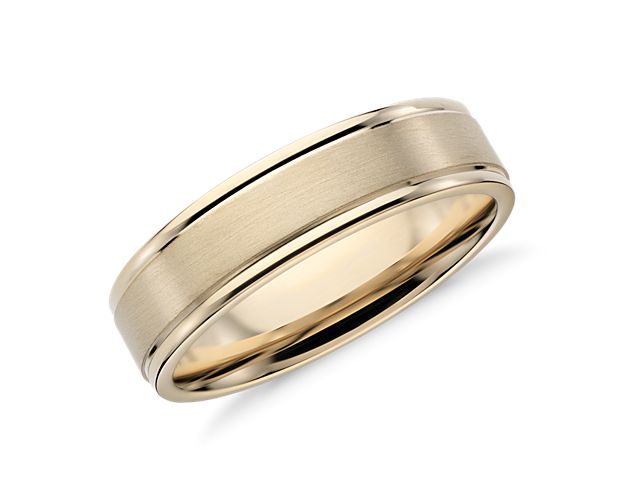 Brushed Inlay Wedding Ring in 14k Yellow Gold (6mm)