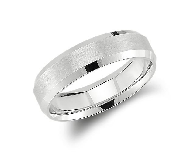 Beveled Edge Matte Wedding Ring in 14k White Gold (6mm)