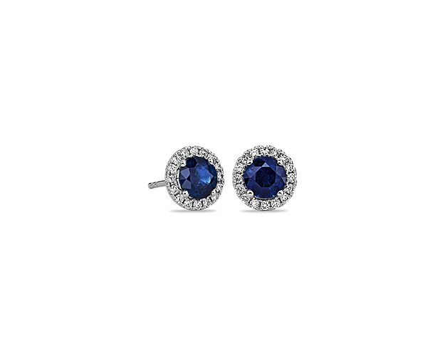 Sapphire and Micropavé Diamond Stud Earrings in 18k White Gold (5mm)