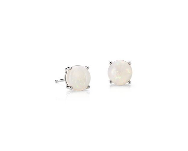 Opal Stud Earrings in 14k White Gold (7mm)