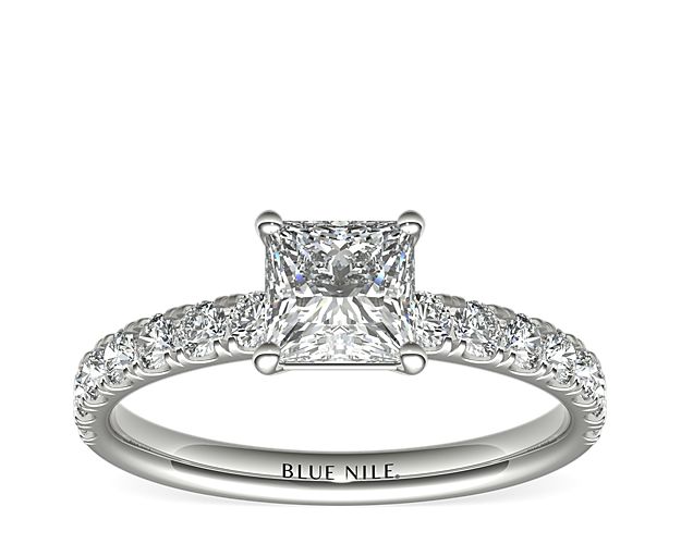 Scalloped Pavé Diamond Engagement Ring in 18k White Gold (3/8 ct. tw.)