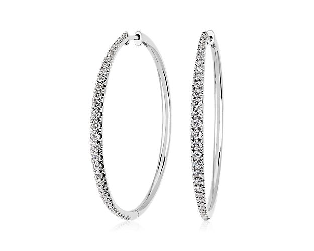 Diamond Graduated Hoop Earrings in 14k White Gold (1 ct. tw.)
