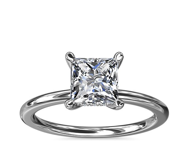 Solitaire Plus Hidden Halo Diamond Engagement Ring in 14k White Gold