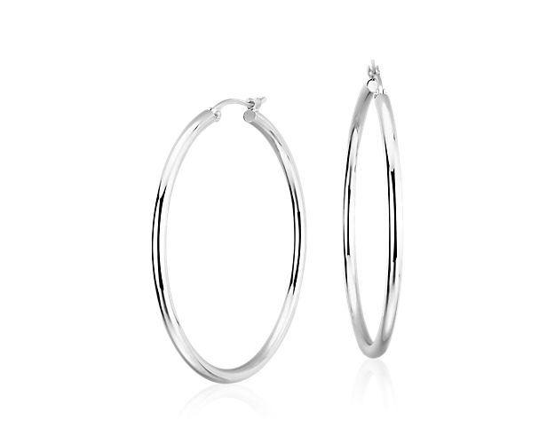 1 1/2" Large Hoop Earrings in Platinum (2 x 33 mm)