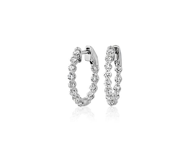 Floating Diamond Eternity Hoop Earrings in 14k White Gold (1 ct. tw.)