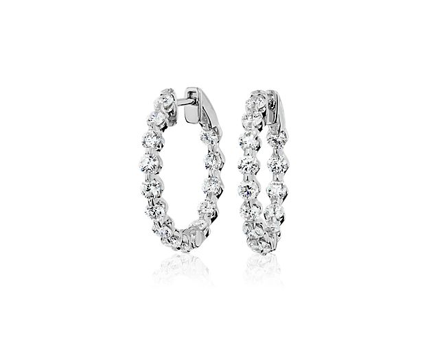 Floating Diamond Eternity Hoop Earrings in 14k White Gold (2 ct. tw.)