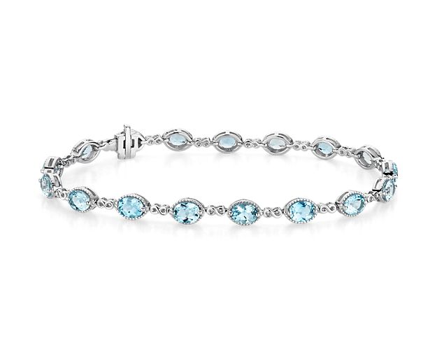 Aquamarine Infinity Link Bracelet in 14k White Gold (5x4mm)
