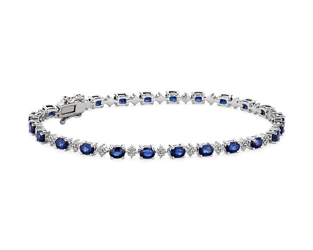 Oval Sapphire and Round Diamond Bracelet in 14k White Gold