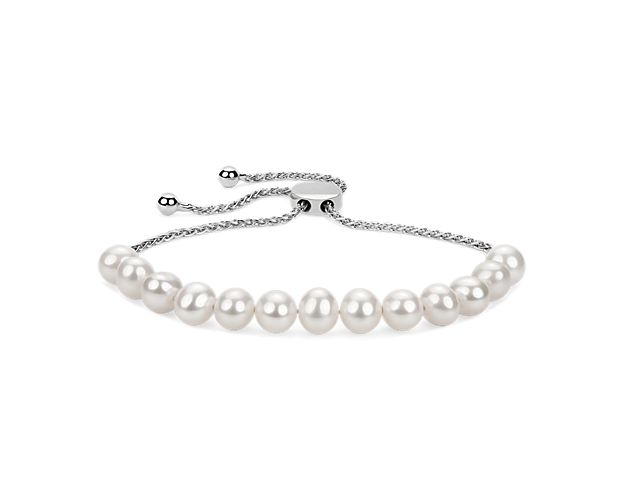 Freshwater Cultured Pearl Bolo Bracelet in Sterling Silver (6-7mm)