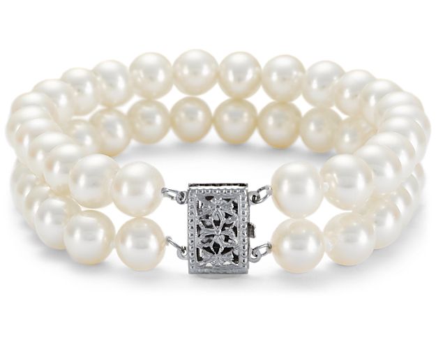 Double-Strand Freshwater Cultured Pearl Bracelet in 14k White Gold (7.0-7.5mm)