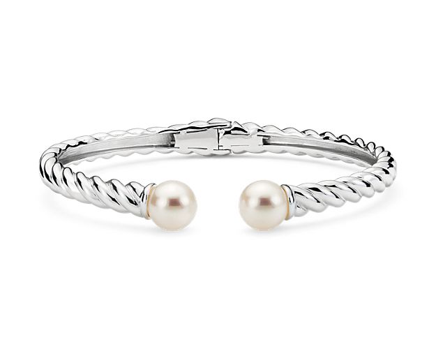 Freshwater Cultured Pearl Twisted Cuff Bracelet in Sterling Silver (7mm)