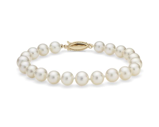 7.5" Freshwater Cultured Pearl Bracelet in 14k Yellow Gold (7.0-7.5mm)