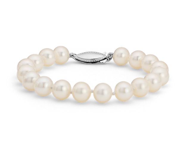 7.5" Freshwater Cultured Pearl Bracelet in 14k White Gold (8.0-8.5mm)