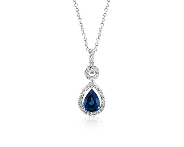 Floating Sapphire and Diamond Pear Pendant in 14k White Gold (8x6mm)