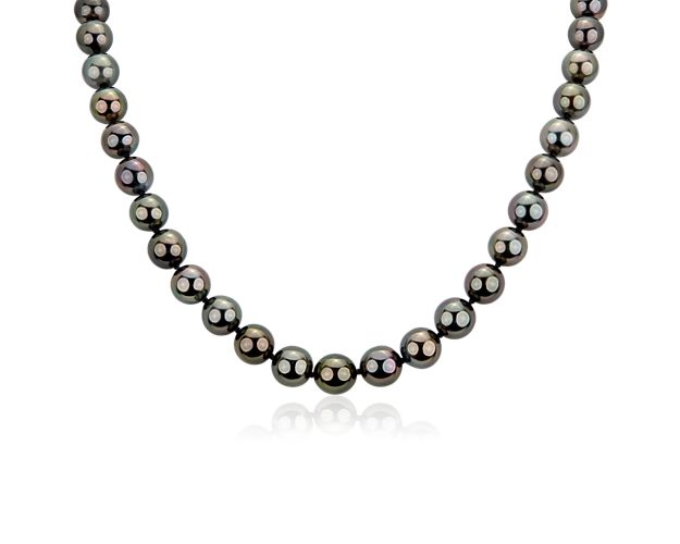 Tahitian Cultured Pearl Strand Necklace in 18k White Gold (9-10mm)