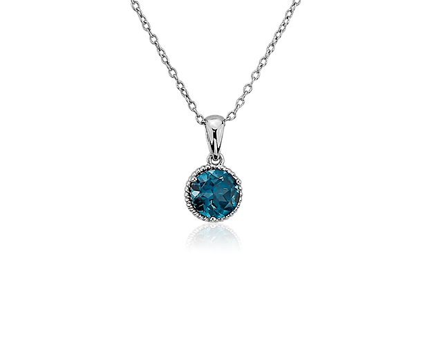 London Blue Topaz Rope Pendant in Sterling Silver (7mm)