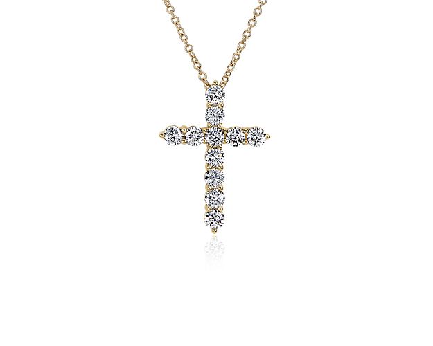 Lab Grown Diamond Cross Necklace in 14k Yellow Gold (1 ct. tw.)