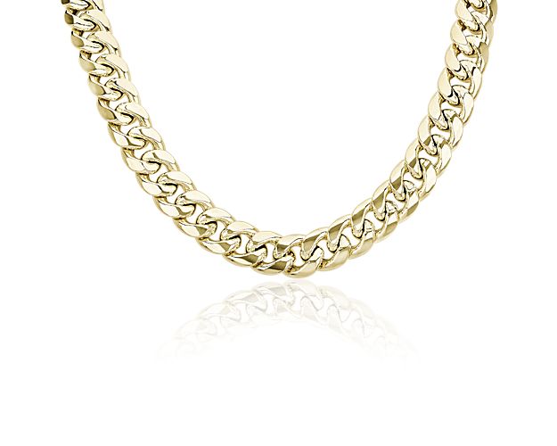 24" Men's Semi-Solid Miami Cuban Chain in 14k Yellow Gold (15 mm)