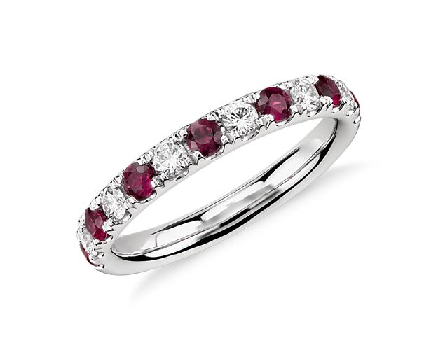 Riviera Pavé Ruby and Diamond Ring in Platinum (2.2mm)